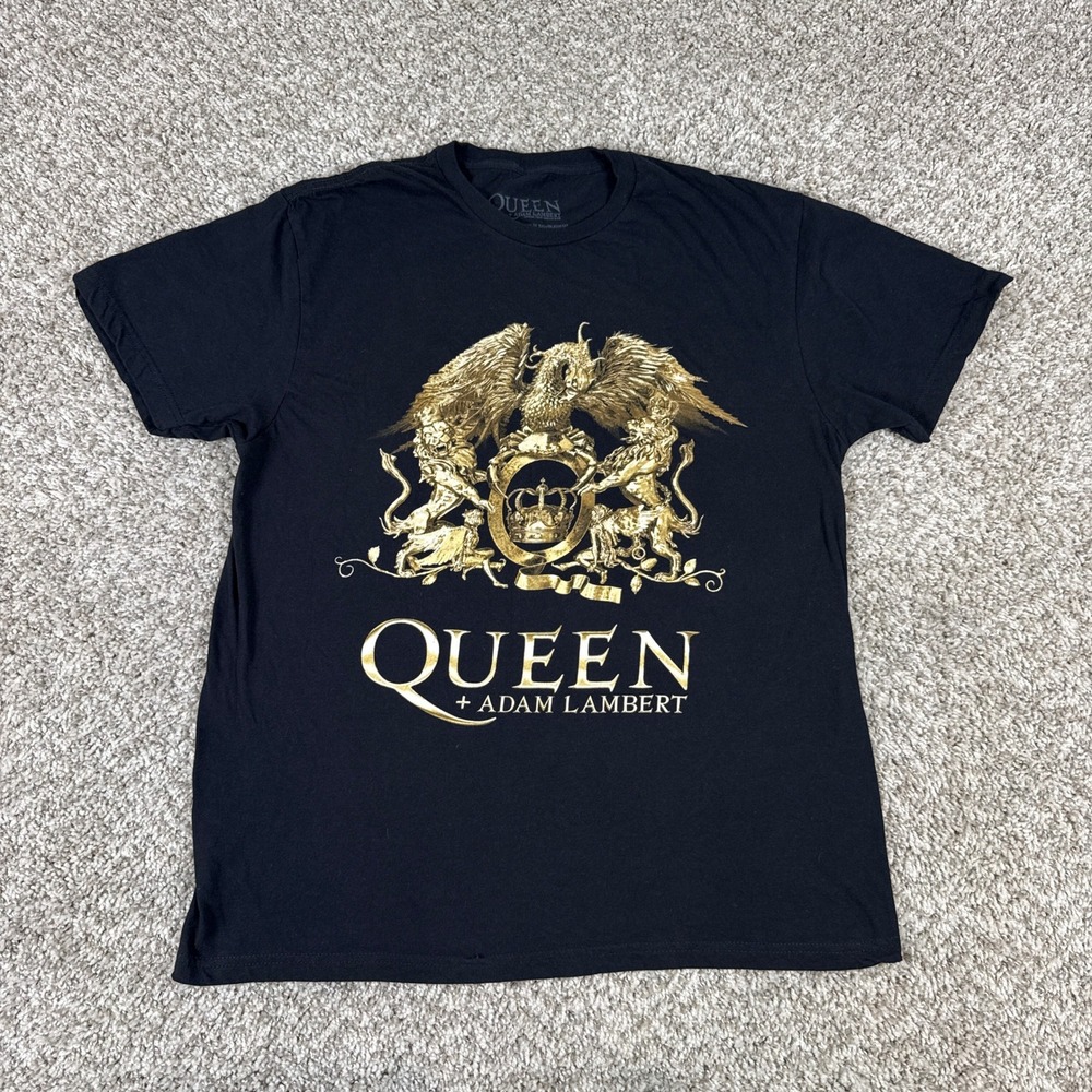 Queen Adam Lambert Rhapsody Tour 2023 T Shirt Mens M Black Gold Foil‎ Rock Merch